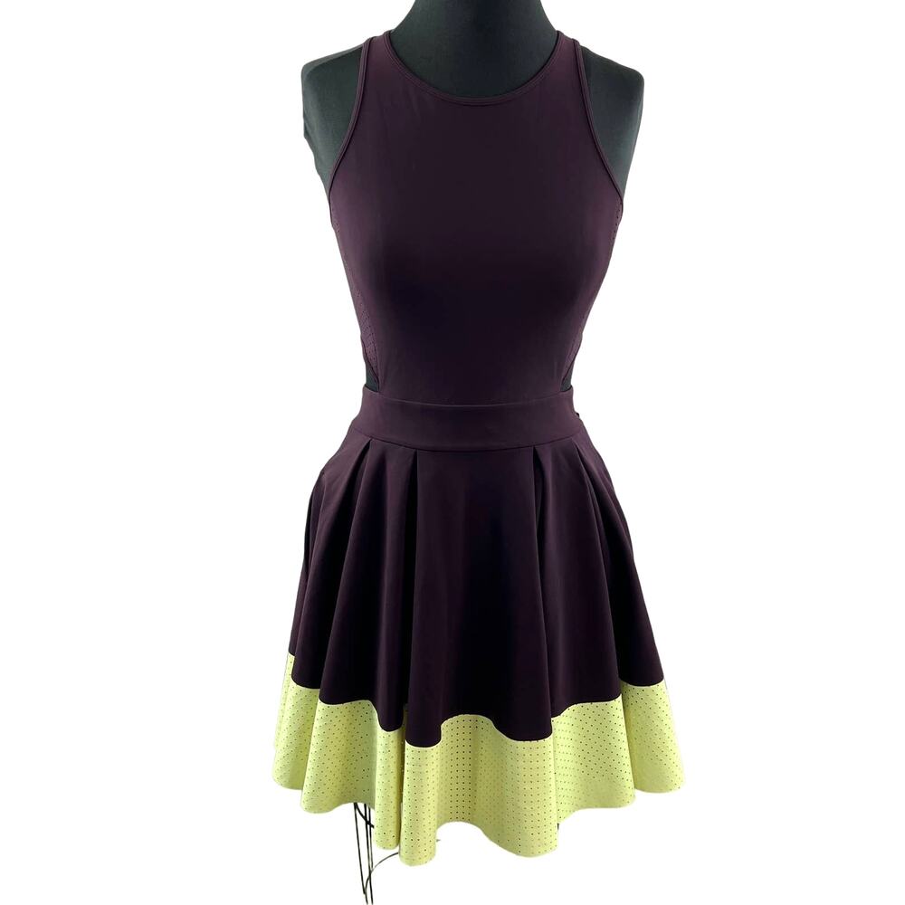 LULULEMON Purple Cherry Lime Sleeveless Back Cut Out Fit & Flare Away Dress